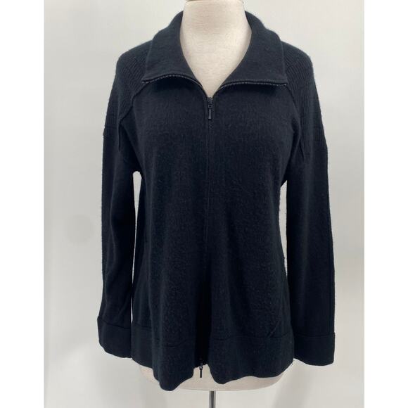 Kinross Cashmere Cardigan Sweater Dual Zipper Front Mockneck Collared Black L - Picture 2 of 8